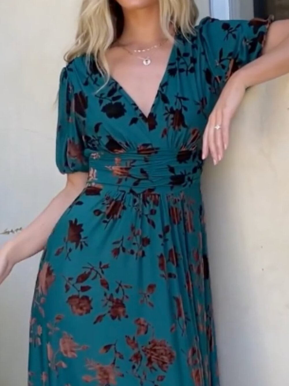 Baltic Born | Leslie Velvet Maxi Dress Floral Bronze & Jade | Size 1XL - Picture 6 of 15